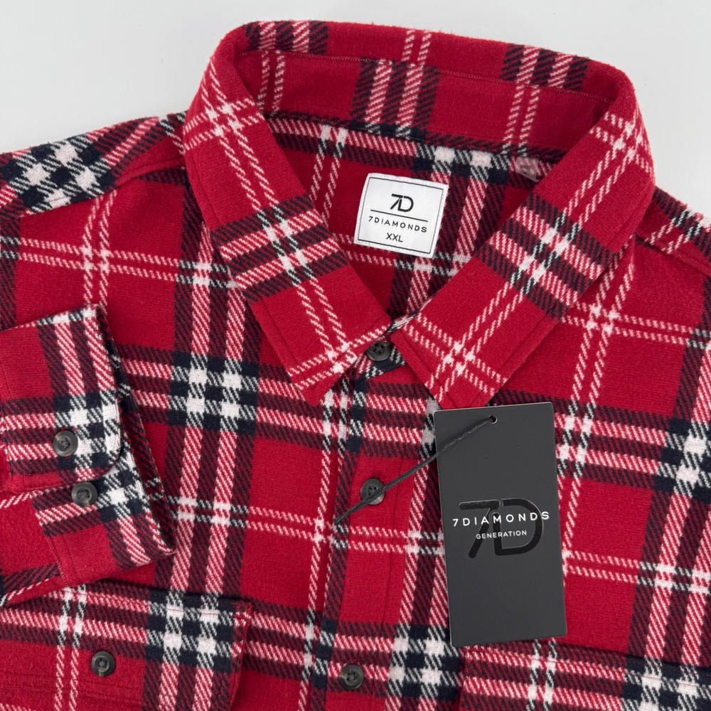 7 Diamonds Flannel Shirt Mens XXL Red Plaid‎ Generation 4-Way Stretch GSMK-7397